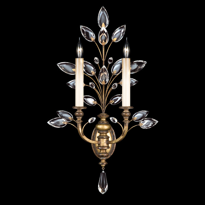 Fine Art Handcrafted Lighting Crystal Laurel 28"H Sconce in Antique Warm Gold Leaf (773150ST)
