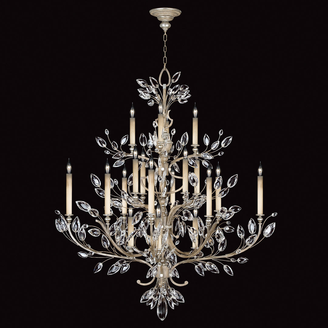 Fine Art Handcrafted Lighting Crystal Laurel 57"W Round Chandelier in Antique Taupe with Silver Leaf Accents (771140ST)