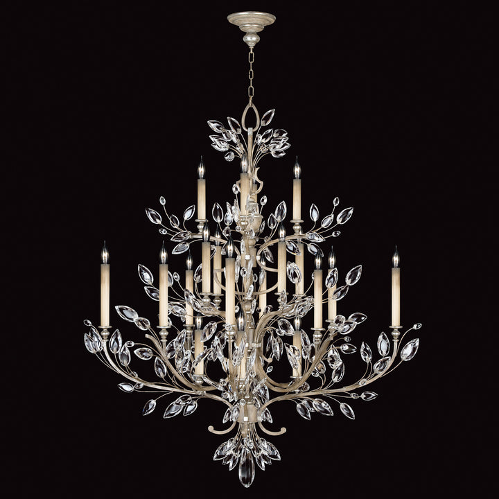 Fine Art Handcrafted Lighting Crystal Laurel 57"W Round Chandelier in Antique Taupe with Silver Leaf Accents (771140ST)
