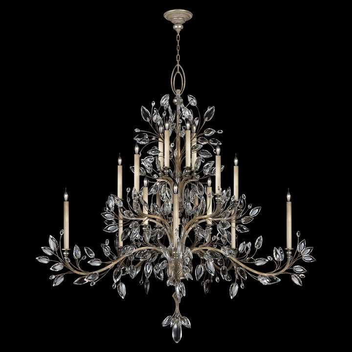Fine Art Handcrafted Lighting Crystal Laurel 75"W Round Chandelier in Antique Taupe with Silver Leaf Accents (771240ST)