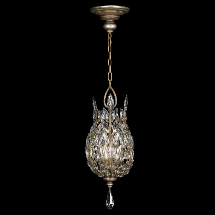 Fine Art Handcrafted Lighting Crystal Laurel 11"W Round Pendant in Antique Taupe with Silver Leaf Accents (804640ST)