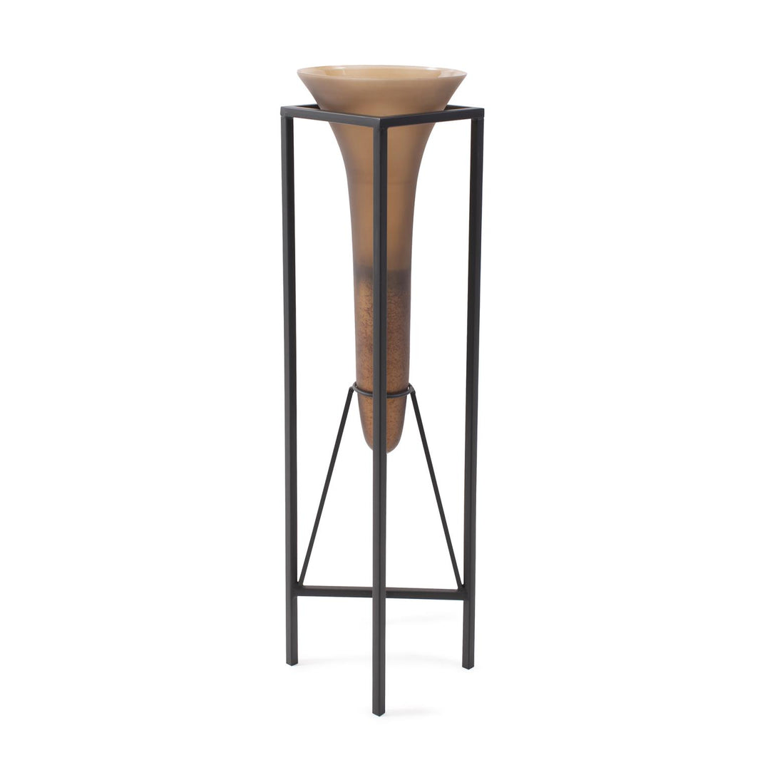 Howard Elliott Bronze Euler Drop Vase with Black Iron Stand