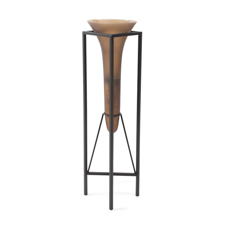 Howard Elliott Bronze Euler Drop Vase with Black Iron Stand