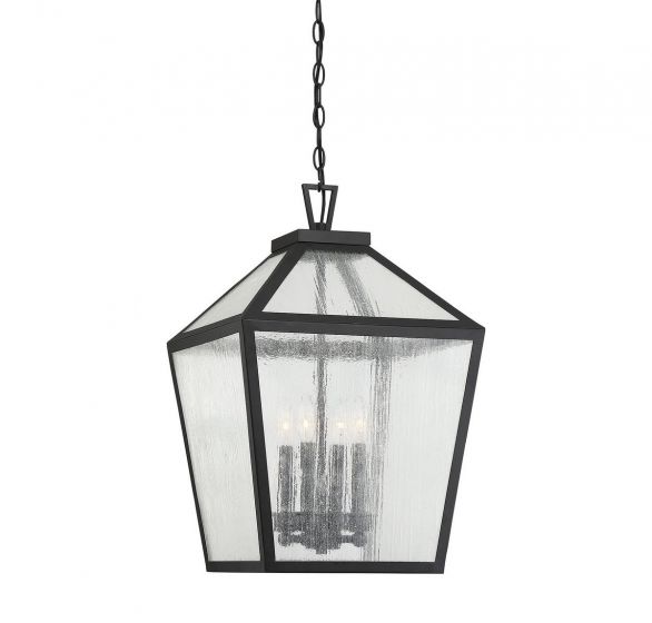 Savoy House Woodstock Outdoor | Hanging Lantern Outdoor Hanging Lights Savoy House 15x15x23.5 Black Clear Seeded Glass