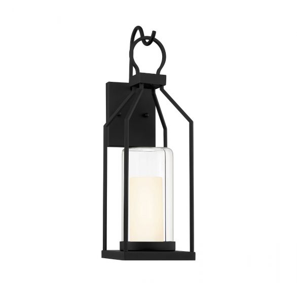 Savoy House Hamilton Outdoor | Wall Lantern Outdoor Wall Lights Savoy House 6.5x6.5x21 Black Clear Outer Glass, White Opal Chimney Glass