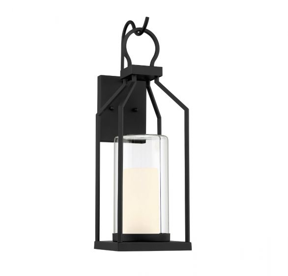 Savoy House Hamilton Outdoor | Wall Lantern Outdoor Wall Lights Savoy House 7.5x7.5x23.5 Black Clear Outer Glass, White Opal Chimney Glass