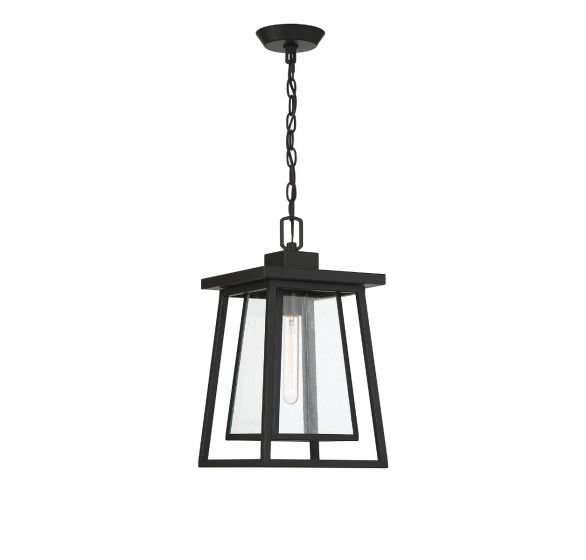 Savoy House Denver Outdoor | Hanging Lantern Outdoor Hanging Lights Savoy House 8x8x16.13 Black Clear Seeded Glass