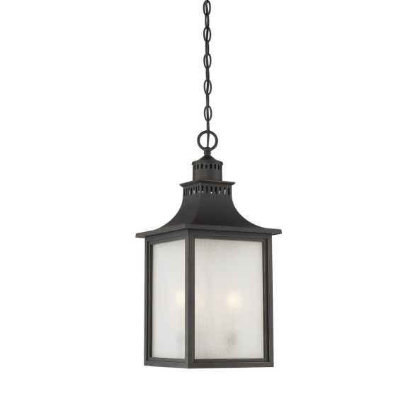 Savoy House Monte Grande Outdoor | Hanging Lantern Outdoor Hanging Lights Savoy House 10x10x22.5 Black Pale Cream Seeded Glass