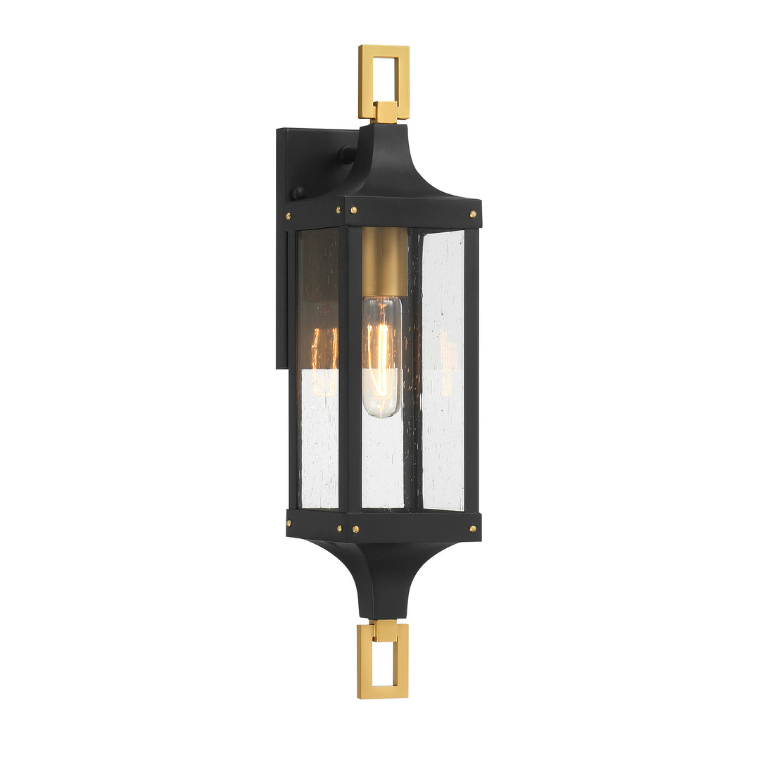 Savoy House Glendale Outdoor Wall Lantern in Matte Black and Weathered Brushed Brass