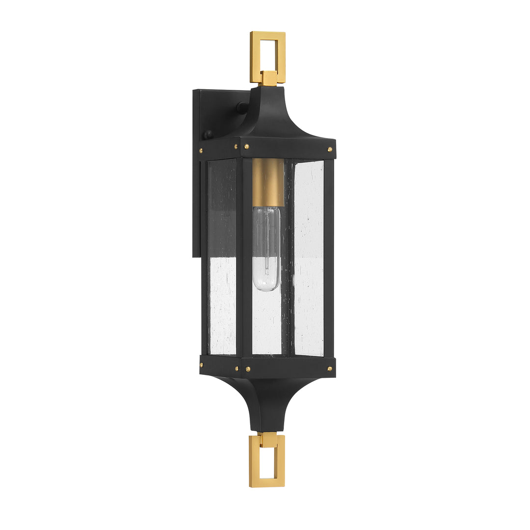 Savoy House Glendale Outdoor Wall Lantern in Matte Black and Weathered Brushed Brass