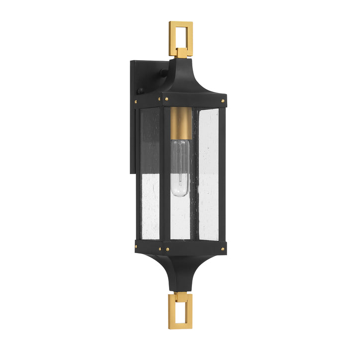 Savoy House Glendale Outdoor Wall Lantern in Matte Black and Weathered Brushed Brass
