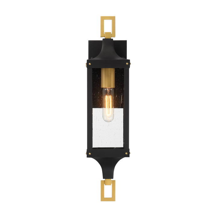 Savoy House Glendale Outdoor Wall Lantern in Matte Black and Weathered Brushed Brass