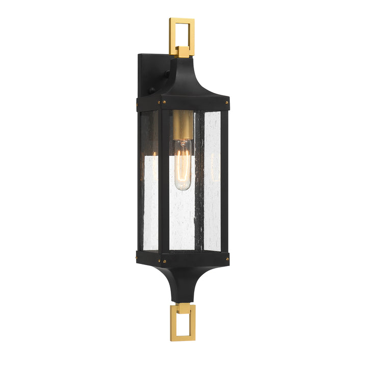 Savoy House Glendale Outdoor Wall Lantern in Matte Black and Weathered Brushed Brass