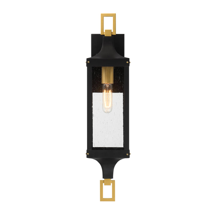 Savoy House Glendale Outdoor Wall Lantern in Matte Black and Weathered Brushed Brass