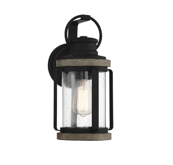 Savoy House Parker Outdoor | Wall Lantern Outdoor | Wall Lantern Savoy House 7.5x7.5x14.5 Black Clear Seeded Glass