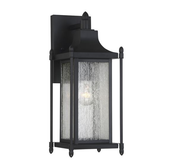 Savoy House Dunnmore Outdoor | Wall Lantern Outdoor Wall Lights Savoy House 6.5x6.5x16 Black Clear Seeded Glass