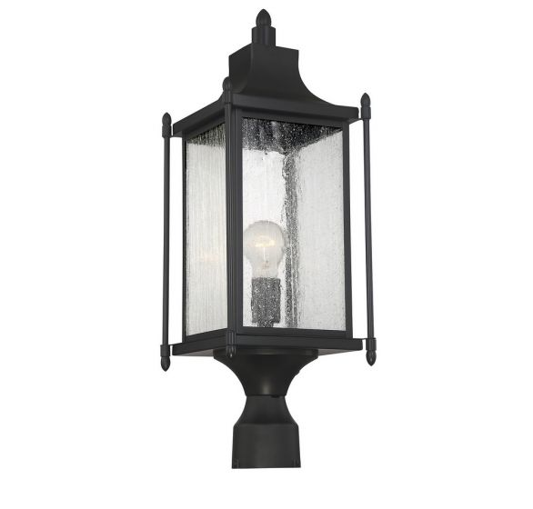 Savoy House Dunnmore Outdoor | Post Lantern Pier & Post Mount Lights Savoy House 8x8x23.5 Black Clear Seeded Glass