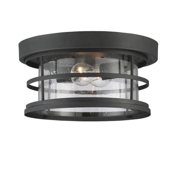 Savoy House Barrett Outdoor | Flush Mount Outdoor Flush Mounts Savoy House 13x13x6.75 Black Clear Seeded Glass