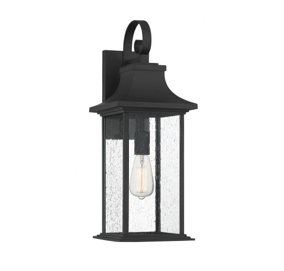 Savoy House Hancock Outdoor | Wall Lantern Outdoor Wall Lights Savoy House 8.5x8.5x22.75 Black Clear Seeded Glass