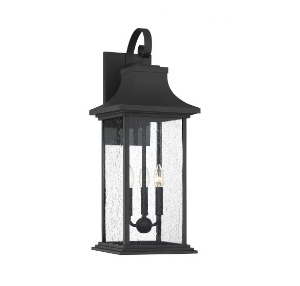 Savoy House Hancock Outdoor | Wall Lantern Outdoor Wall Lights Savoy House 10.5x10.5x27.75 Black Clear Seeded Glass