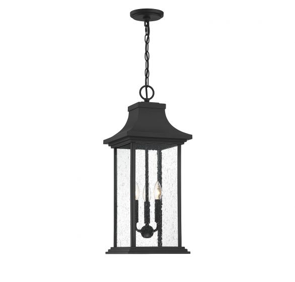 Savoy House Hancock Outdoor | Hanging Lantern Outdoor Hanging Lights Savoy House 10.5x10.5x25 Black Clear Seeded Glass