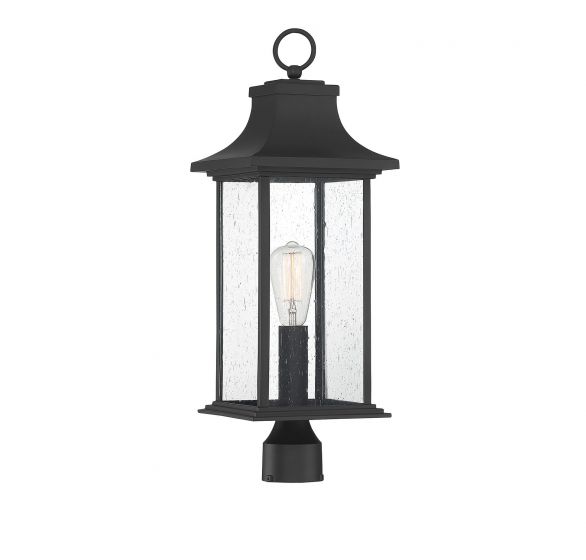 Savoy House Hancock Outdoor | Post Lantern Pier & Post Mount Lights Savoy House 8.5x8.5x24.25 Black Clear Seeded Glass