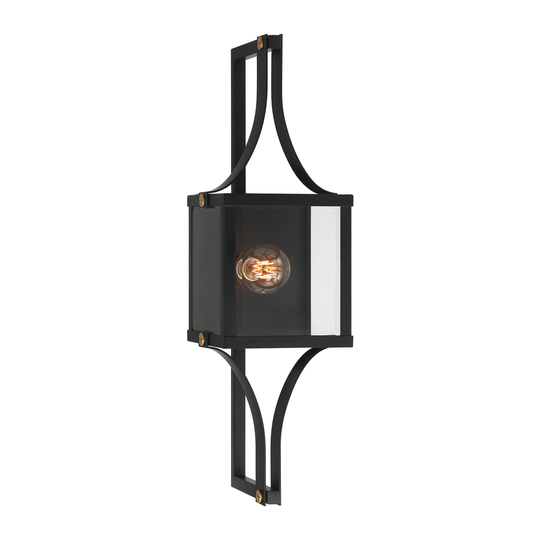 Savoy House Raeburn Outdoor Wall Lantern in Matte Black and Weathered Brushed Brass