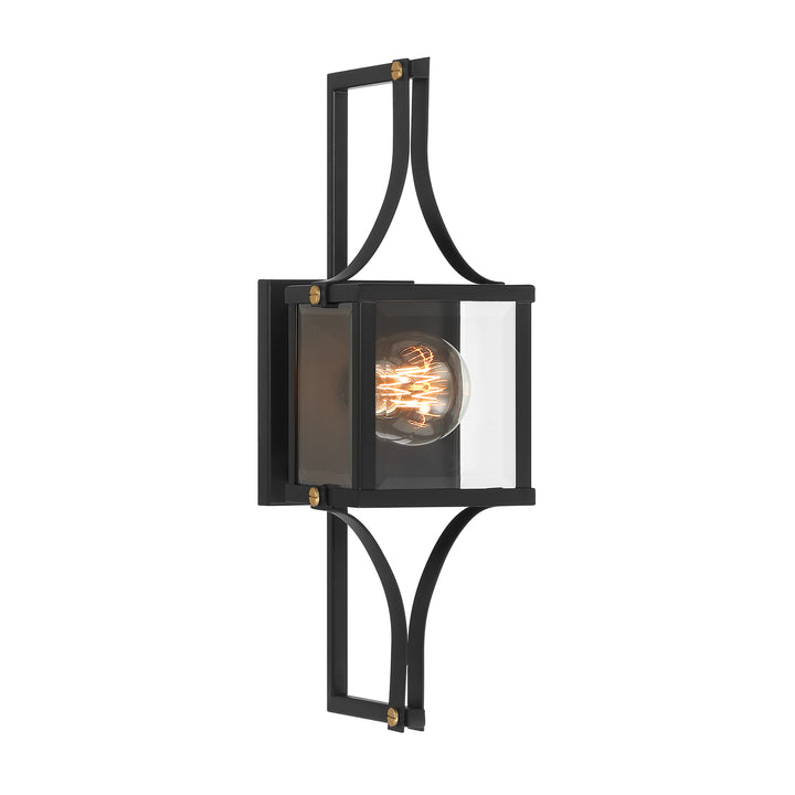 Savoy House Raeburn Outdoor Wall Lantern in Matte Black and Weathered Brushed Brass