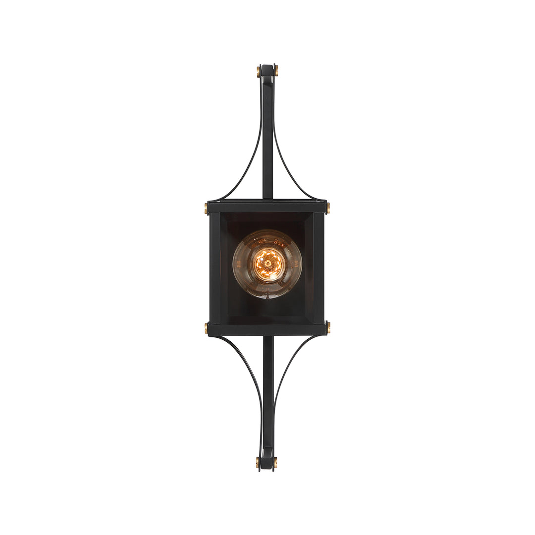 Savoy House Raeburn Outdoor Wall Lantern in Matte Black and Weathered Brushed Brass