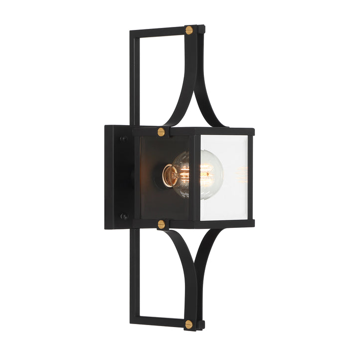 Savoy House Raeburn Outdoor Wall Lantern in Matte Black and Weathered Brushed Brass