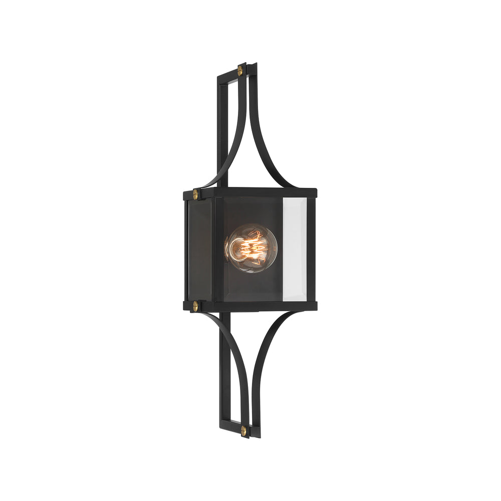 Savoy House Raeburn Outdoor Wall Lantern in Matte Black and Weathered Brushed Brass