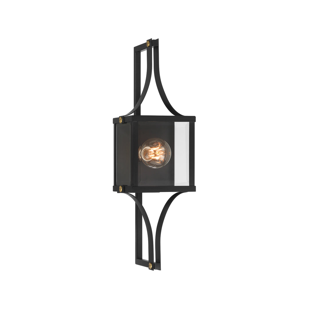 Savoy House Raeburn Outdoor Wall Lantern in Matte Black and Weathered Brushed Brass