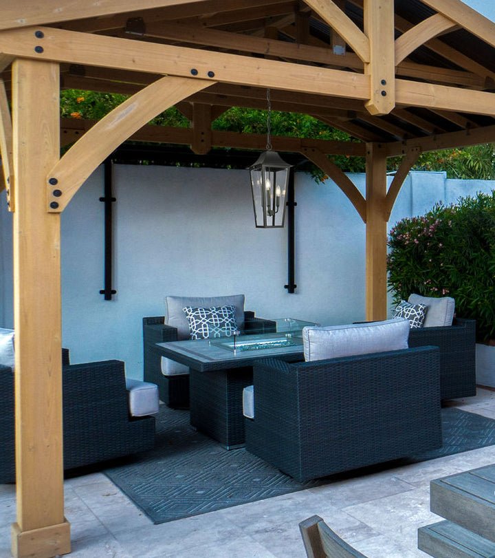 Z-Lite Gannon Outdoor Hanging Light installed on a home exterior