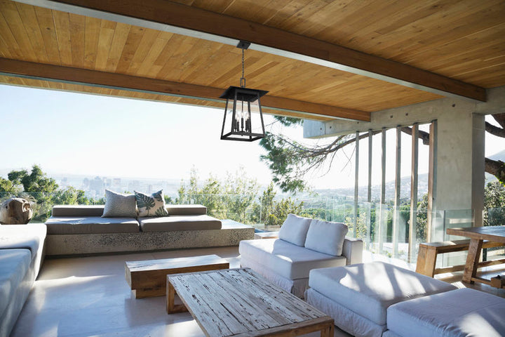 Z-Lite Rainer Outdoor Hanging Light installed on a home exterior