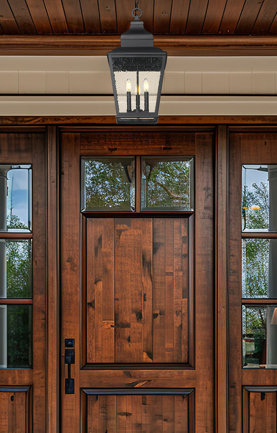 Z-Lite Raphael Outdoor Hanging Light installed on a home exterior