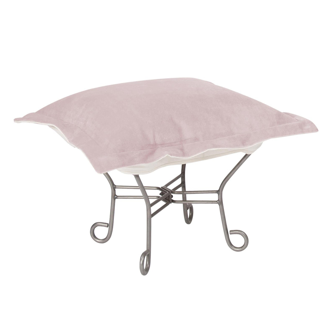 Howard Elliott Collection Scroll Puff Ottoman Bella Rose Titanium Frame Ottomans Howard Elliott Collection   