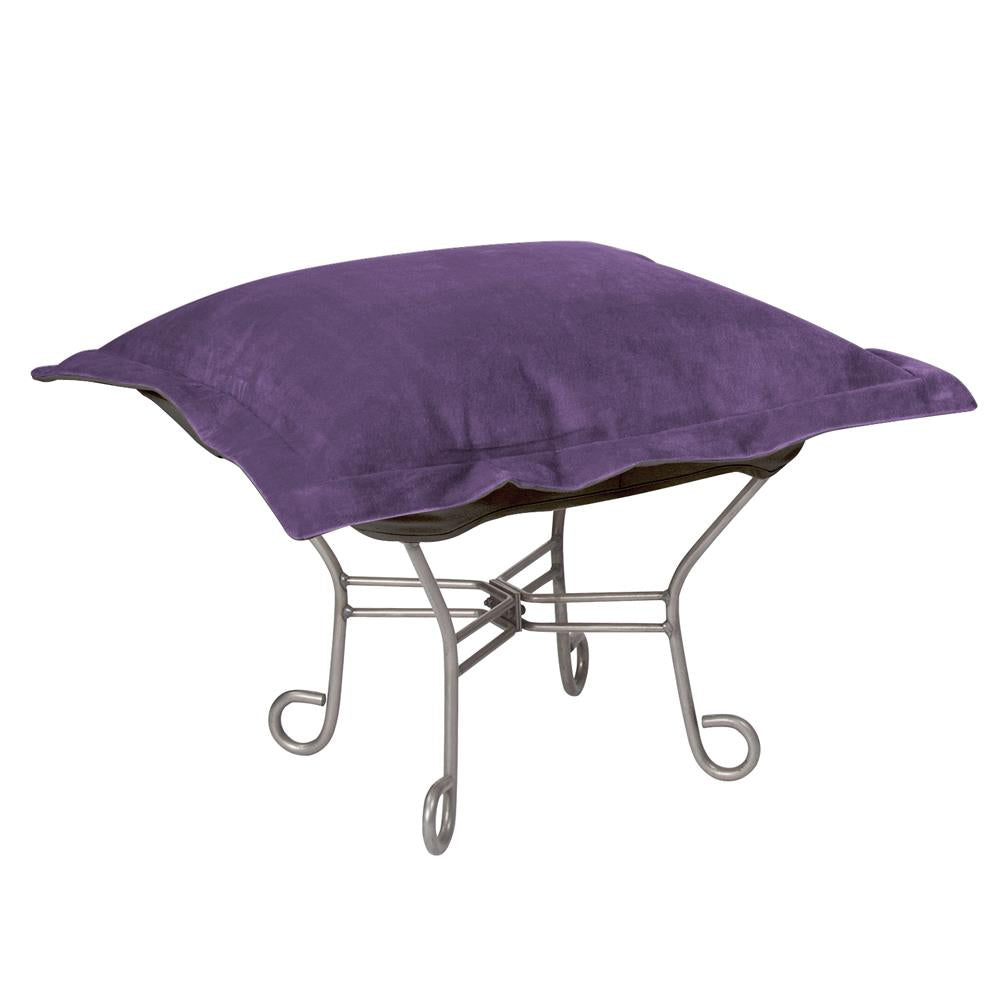 Howard Elliott Collection Scroll Puff Ottoman Bella Eggplant Titanium Frame Ottomans Howard Elliott Collection   