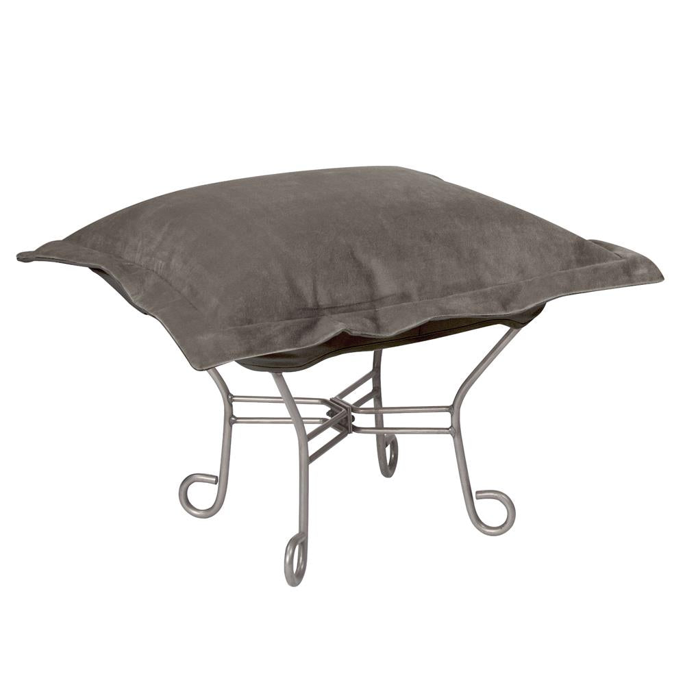 Howard Elliott Collection Scroll Puff Ottoman Bella Pewter Titanium Frame Ottomans Howard Elliott Collection   