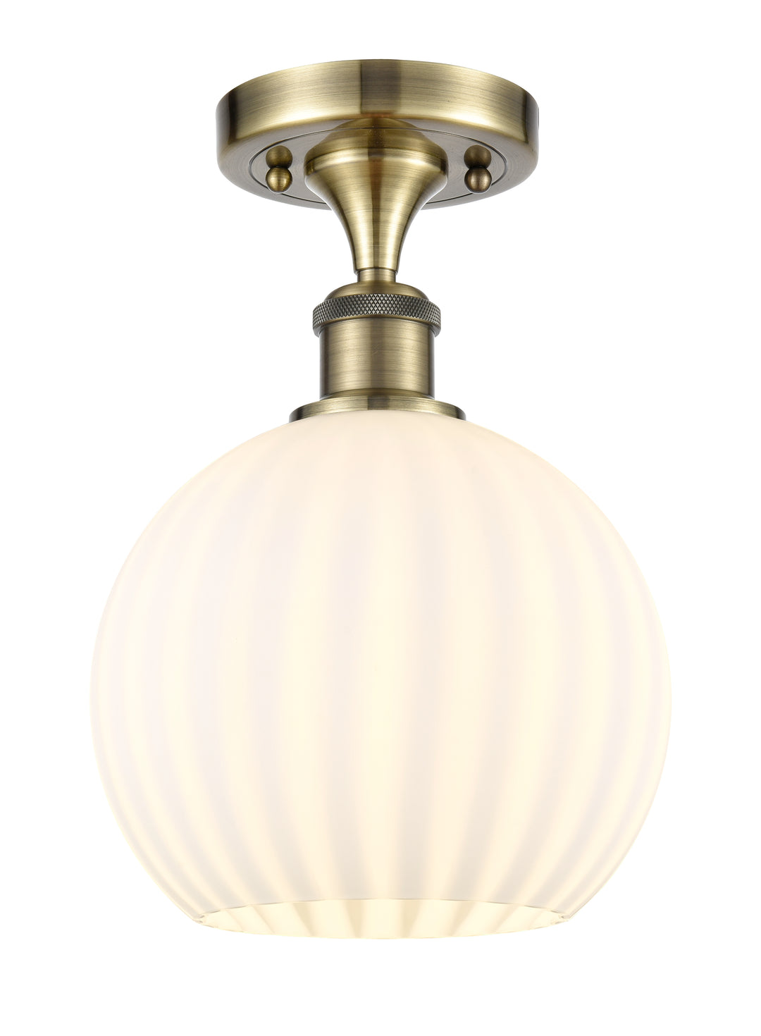 Innovations Lighting White Venetian 8" Semi-Flush Mount - Antique Brass Ceiling Semi Flush Mounts Innovations Lighting   