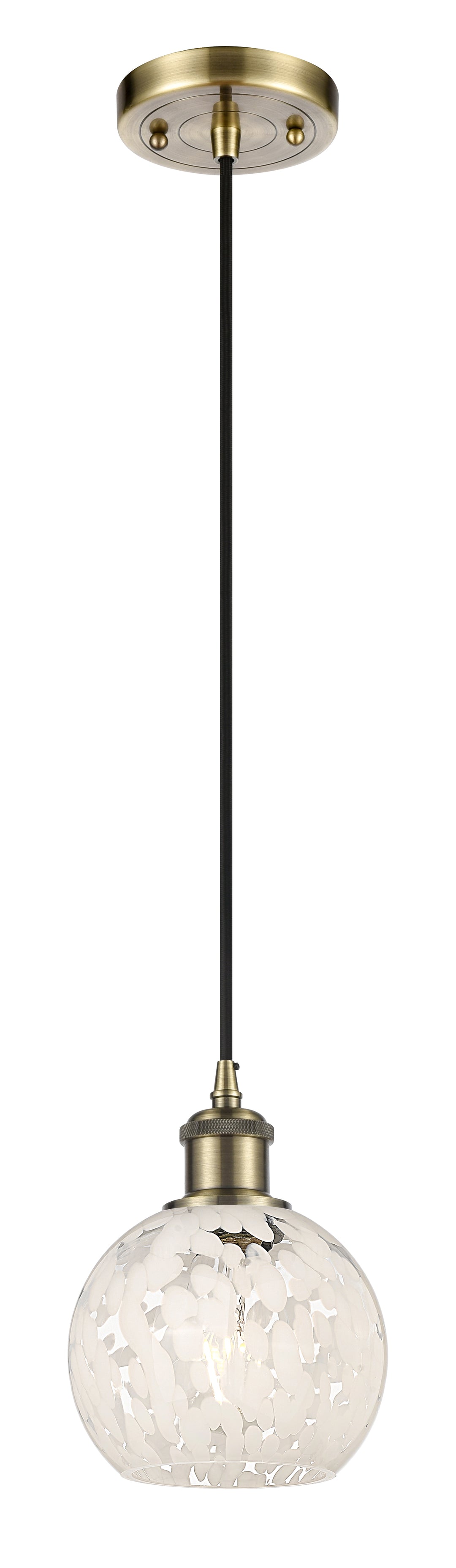 Innovations Lighting White Mouchette 6" Mini Pendant - Antique Brass