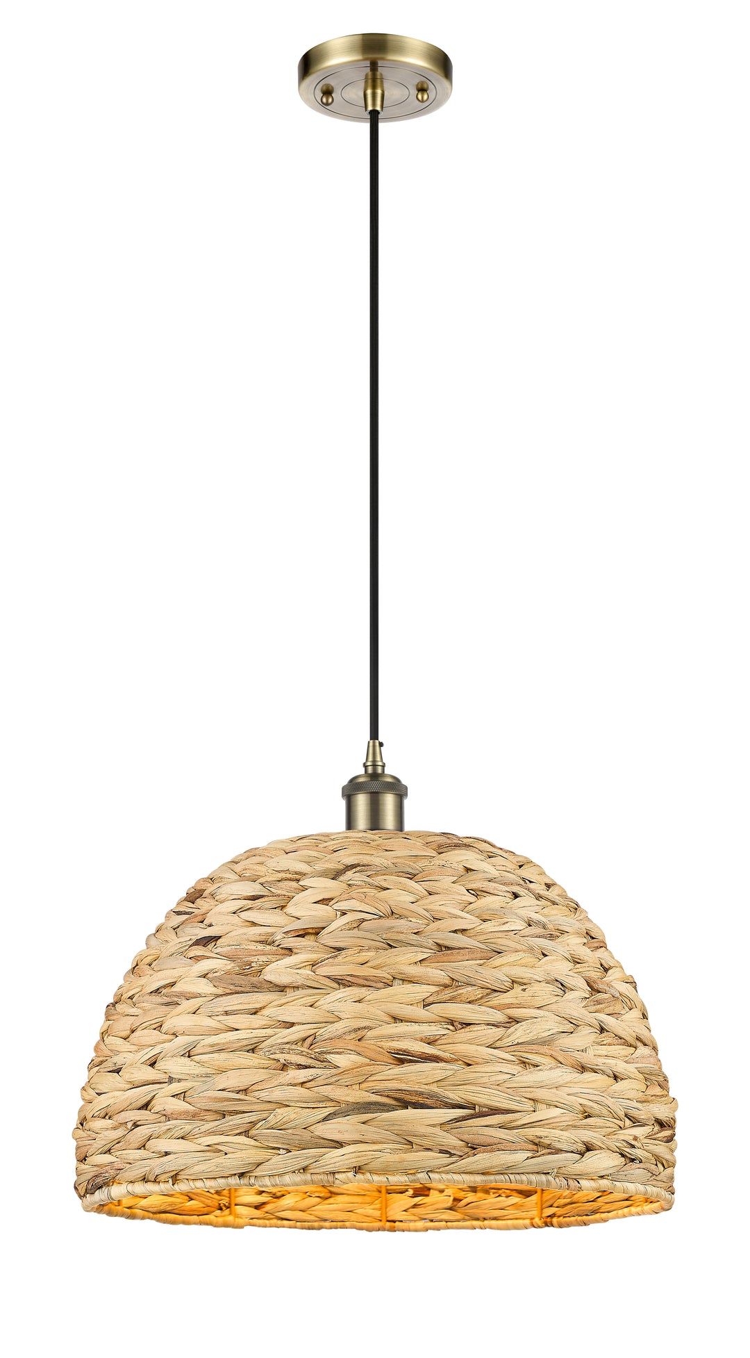 Innovations Lighting Woven Rattan 16" Mini Pendant - Antique Brass Mini-Pendants Innovations Lighting   