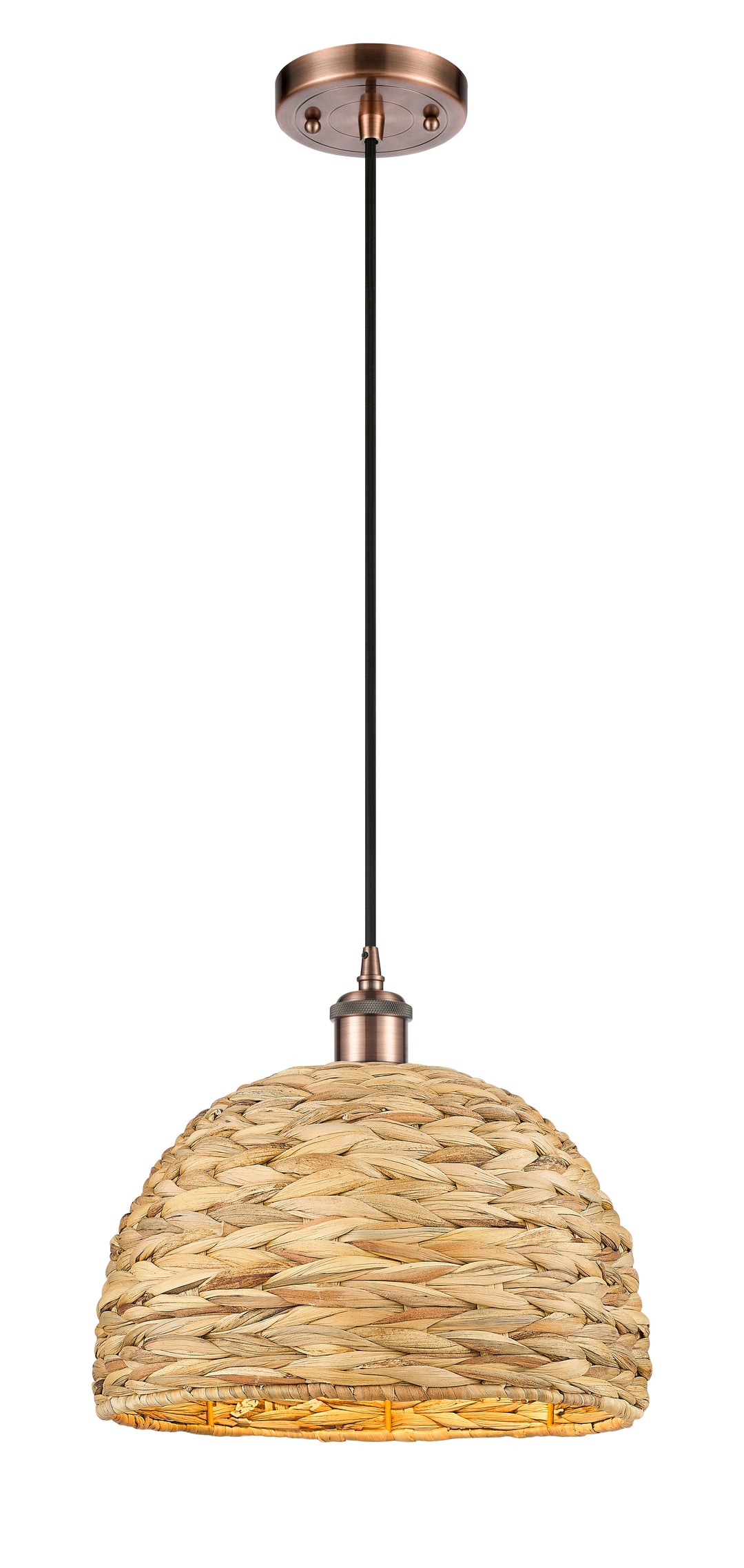 Innovations Lighting Woven Rattan 12" Mini Pendant - Antique Copper Mini-Pendants Innovations Lighting   