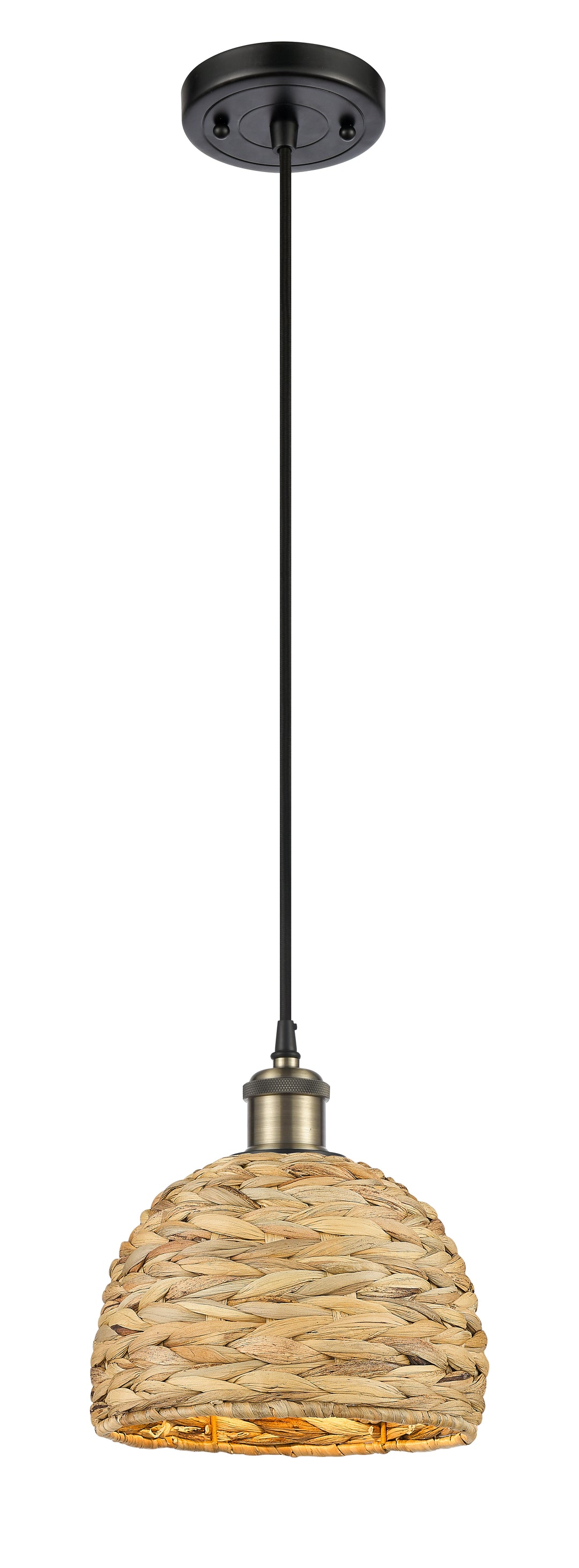 Innovations Lighting Woven Rattan 8" Mini Pendant - Black Antique Brass Mini-Pendants Innovations Lighting   