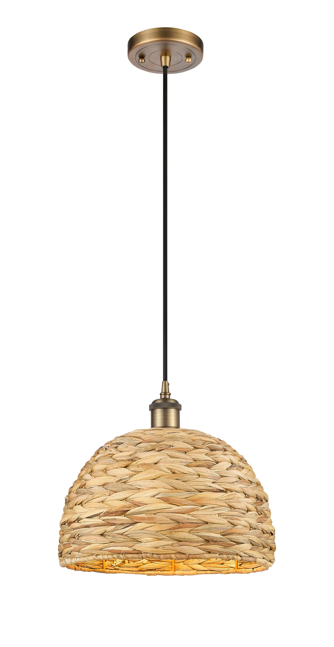 Innovations Lighting Woven Rattan 12" Mini Pendant - Brushed Brass Mini-Pendants Innovations Lighting   