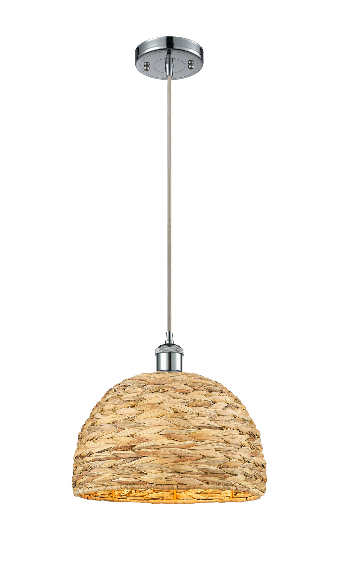 Innovations Lighting Woven Rattan 12" Mini Pendant - Polished Chrome Mini-Pendants Innovations Lighting   