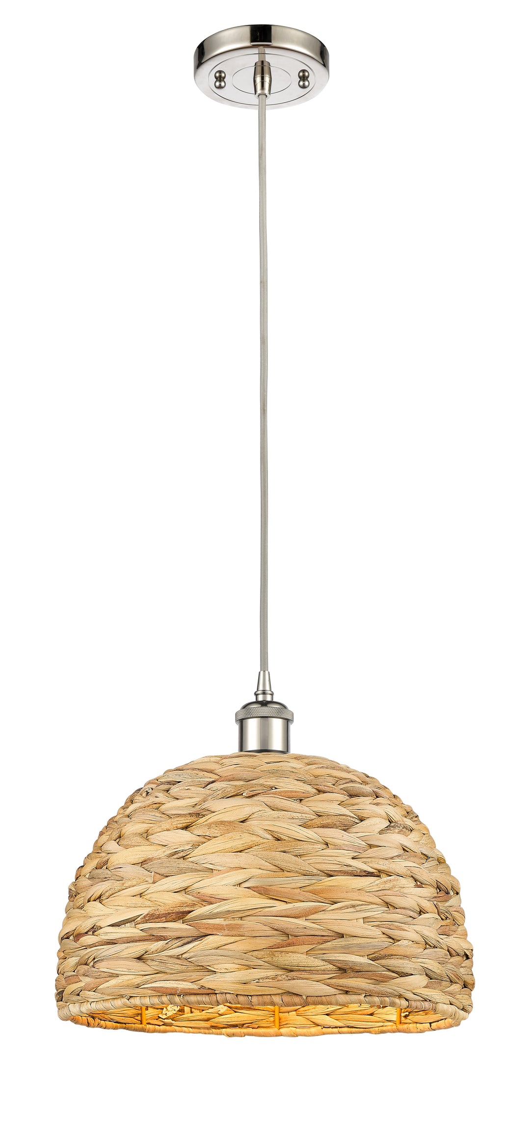 Innovations Lighting Woven Rattan 12" Mini Pendant - Polished Nickel Mini-Pendants Innovations Lighting   