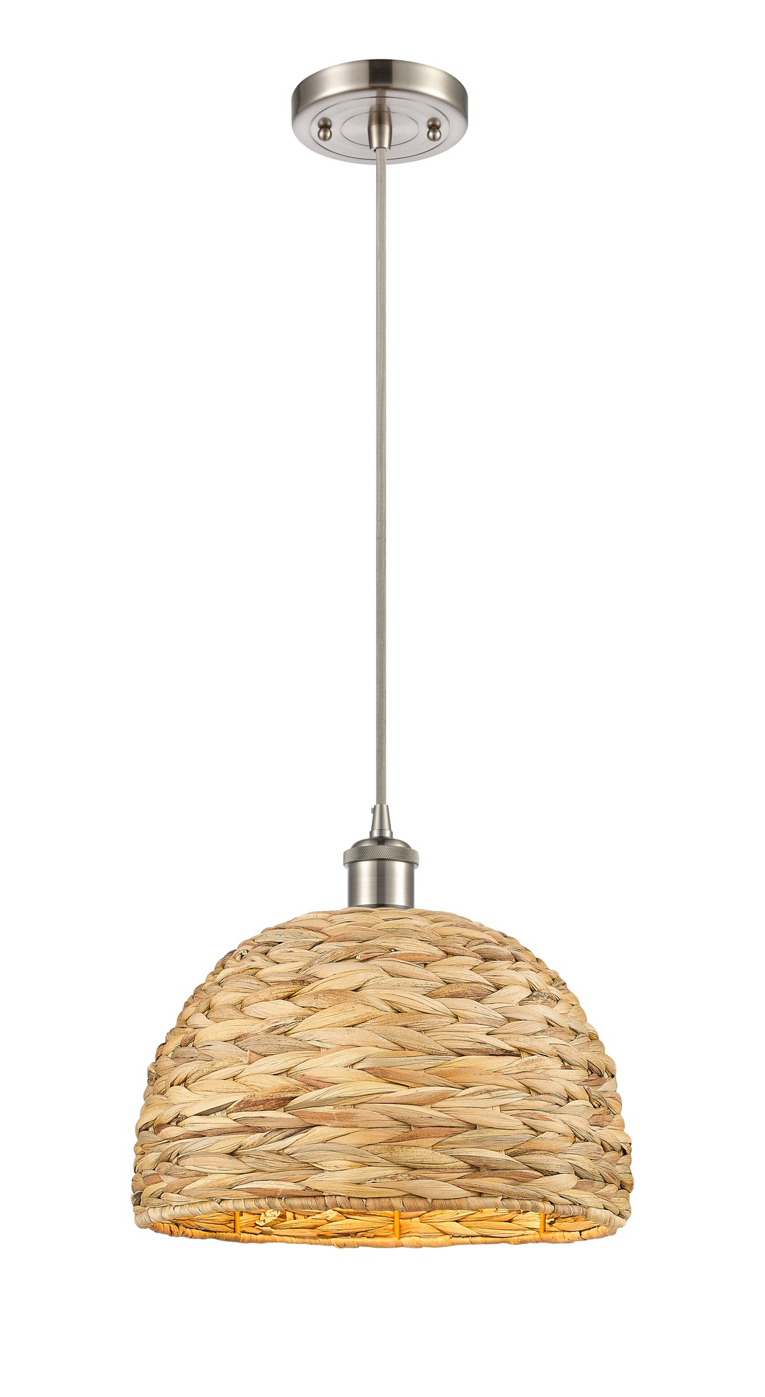 Innovations Lighting Woven Rattan 12" Mini Pendant - Satin Nickel Mini-Pendants Innovations Lighting   