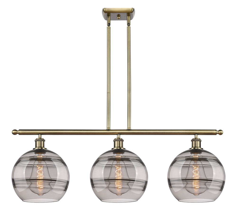 Innovations Lighting Rochester 10" Island Light - Antique Brass Linear Chandeliers Innovations Lighting Light Smoke ; Glass Type: Smoked  