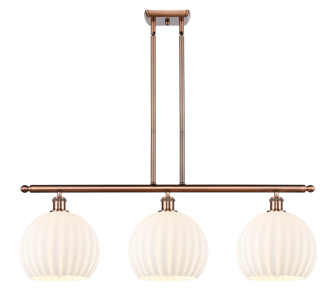 Innovations Lighting White Venetian 10" Island Light - Antique Copper Linear Chandeliers Innovations Lighting White Venetian ; Glass Type: White  