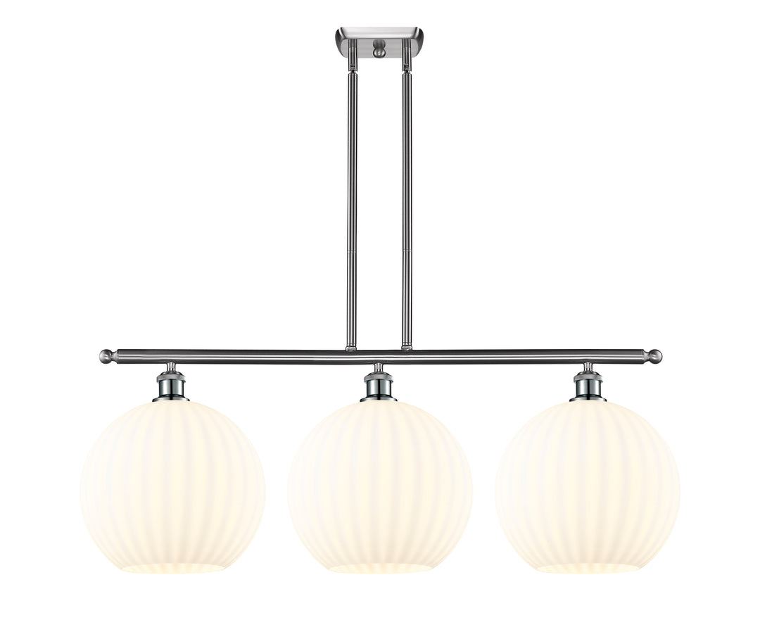 Innovations Lighting White Venetian 12" Island Light - Brushed Satin Nickel Linear Chandeliers Innovations Lighting   